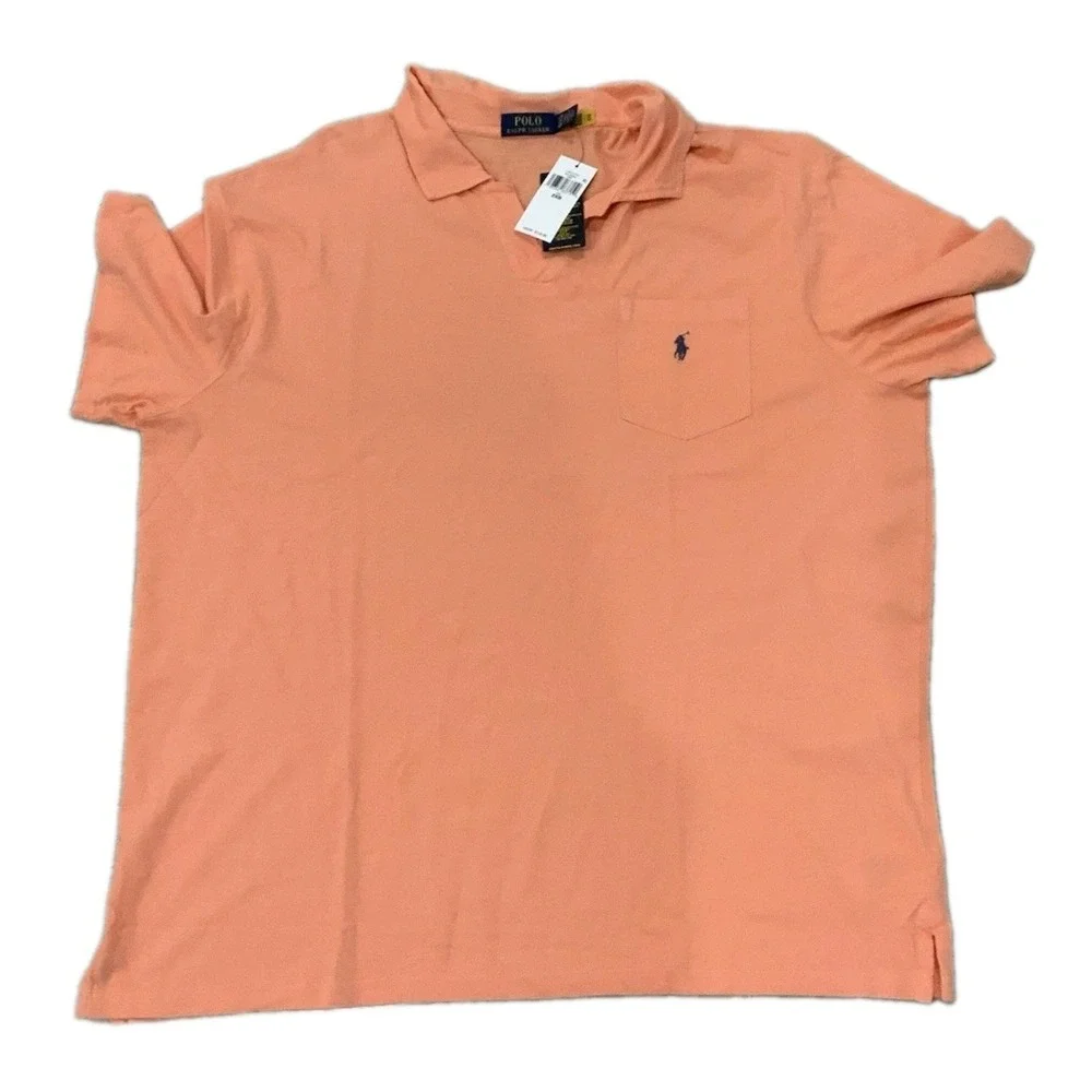 Polo Ralph Lauren Shirt Men's 2XB Buttonless Polo Cotton Linen Blend Pink NEW